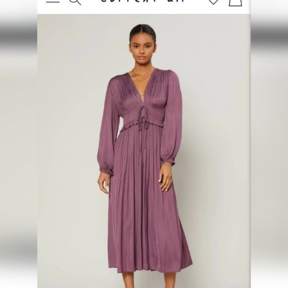 Current Air Pleated Purple Double Tie Cinched Waist Maxi Dress